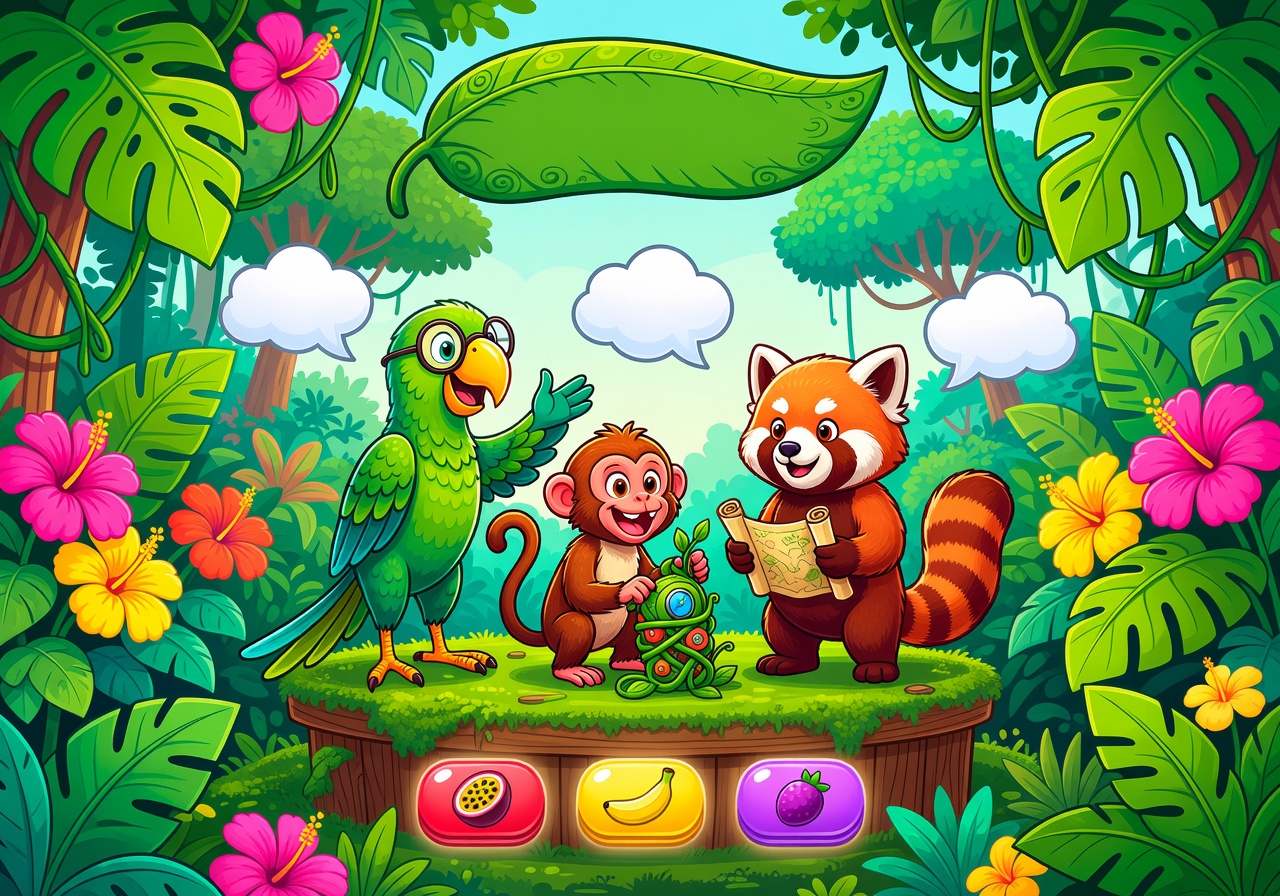 Fun support team cartoon jungle style UI bright colors
