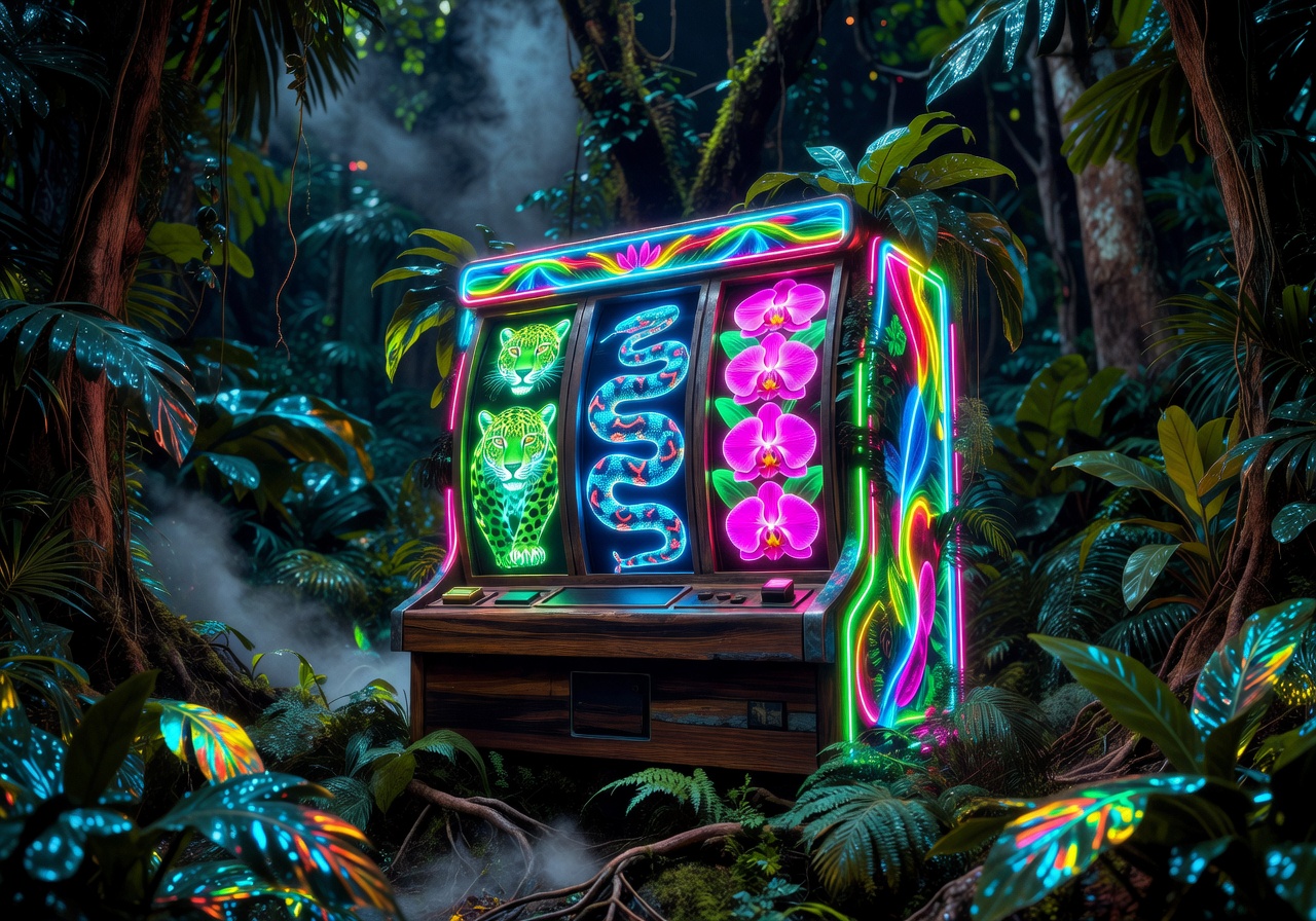 Jungle slot reels neon colorful casino